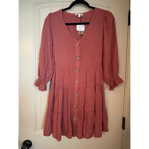 by the river Dresses & Skirts - NWT By The River Sienna Dot Dress Small, short 3/4 sleeve buttons Boutique